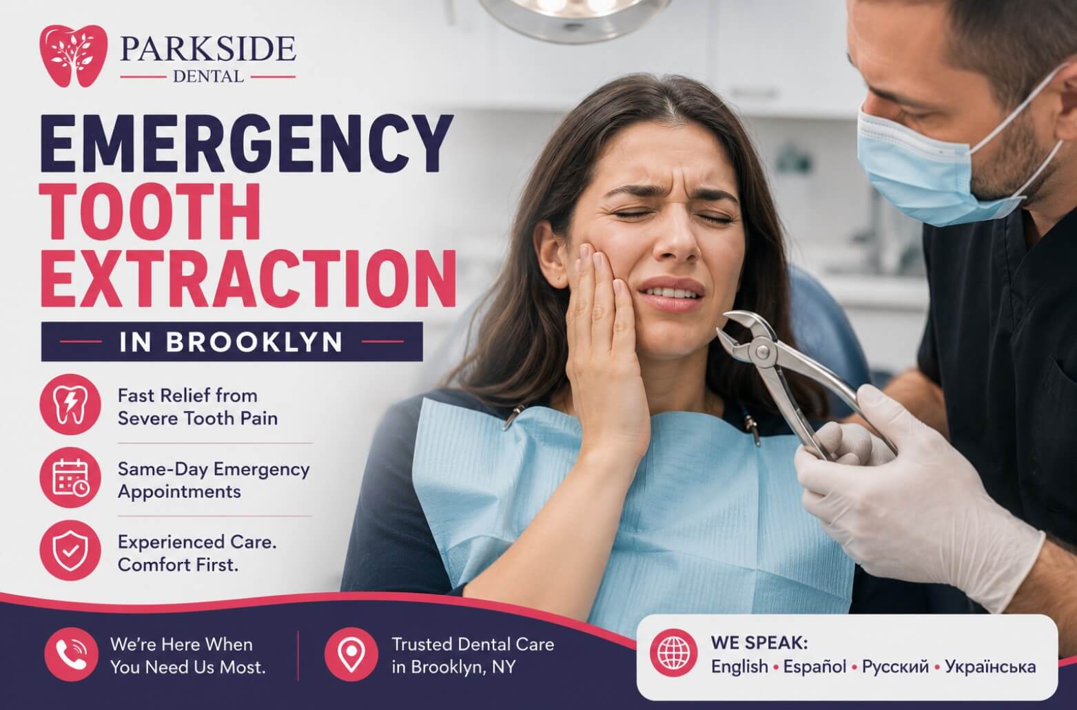 Emergency tooth extraction in Brooklyn, NY for severe tooth pain at ParkSide Dental